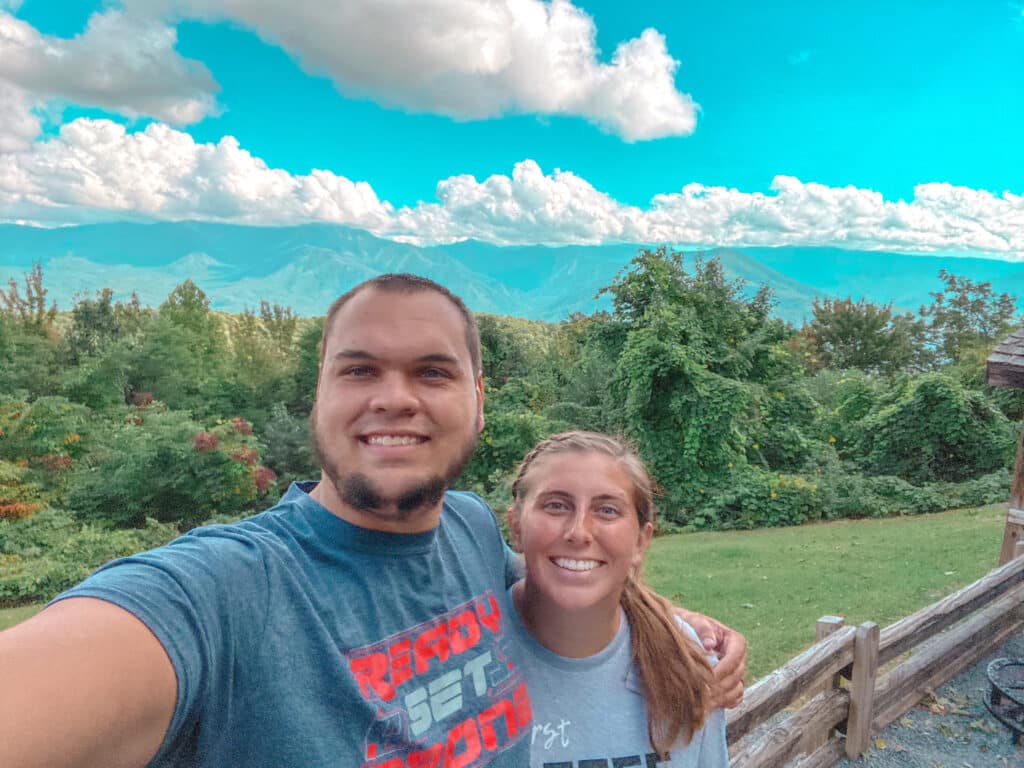 Couple posing at Smoky Mountain overlook