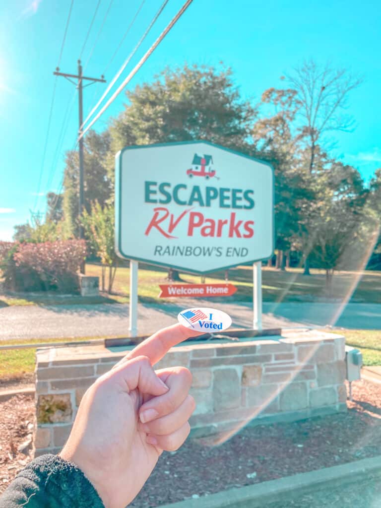 Escapees RV Parks hand holding I voted sticker