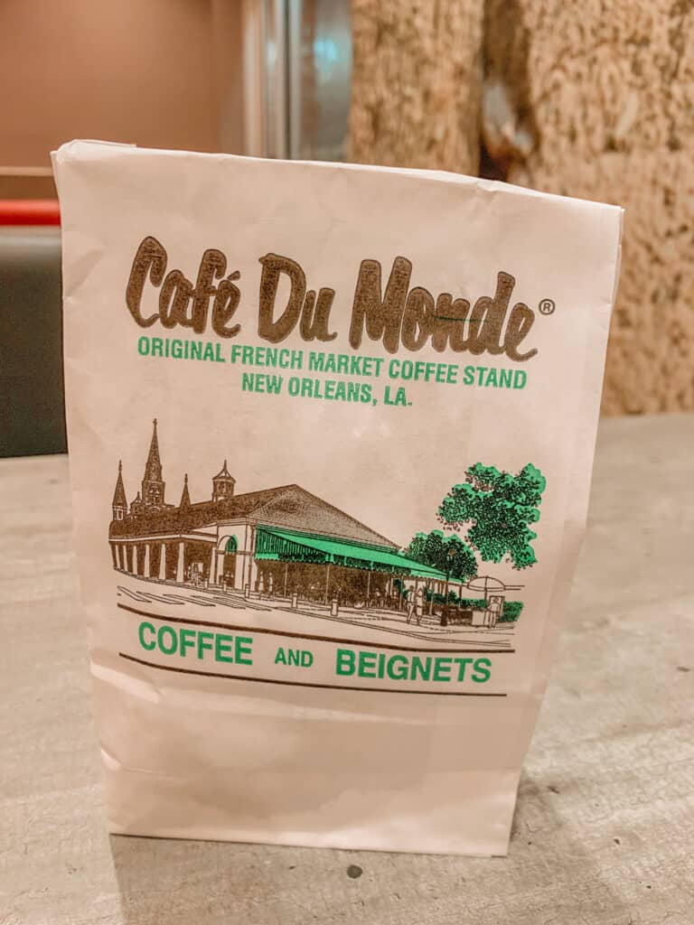 Cafe Du Monde bag on table