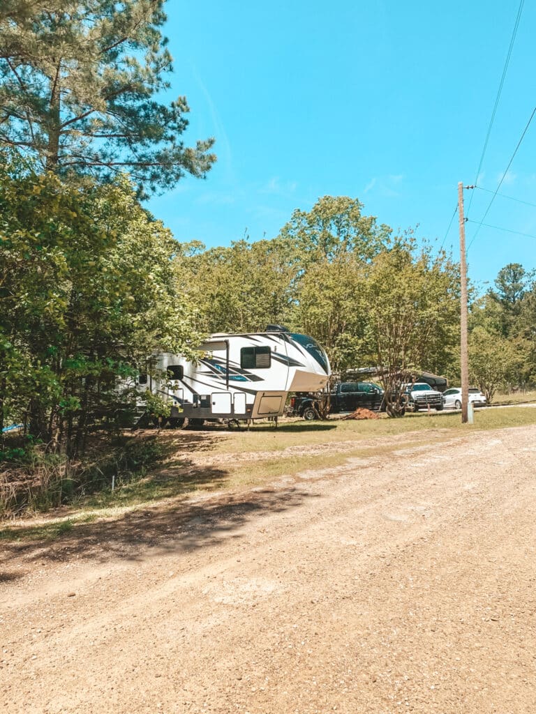 fifth wheel parked on family property