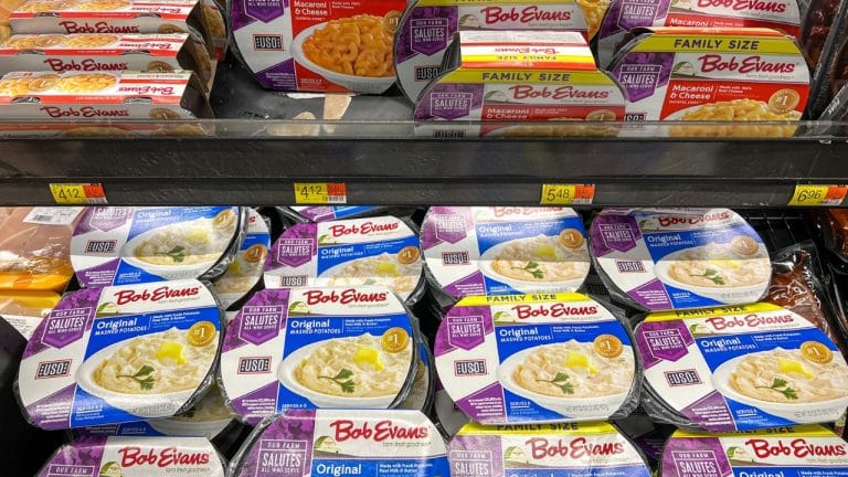 Bob Evans premade mashed potatoes in grocery store