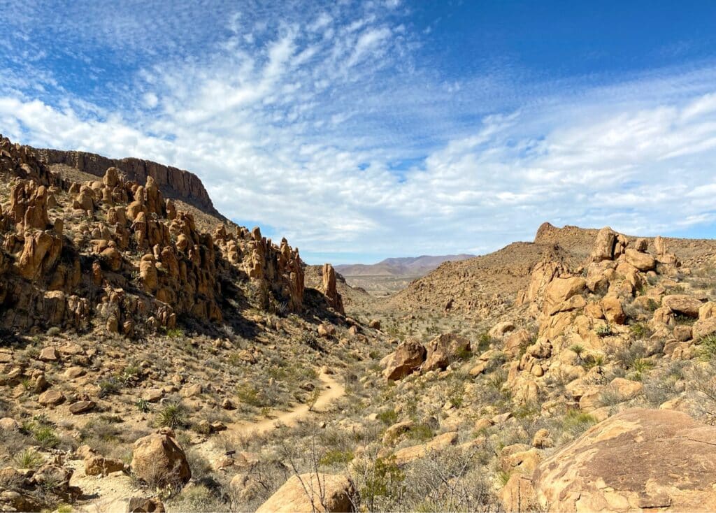 The Grapevine Hills trail winds through boulders and rocks in the desert.