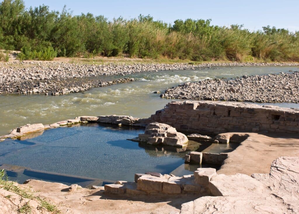 The hot spring in Big Bend National Park with the Rio Grande flowing in the background.