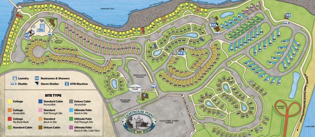 Cedar Point Campground Map of Lighthouse Point. 
