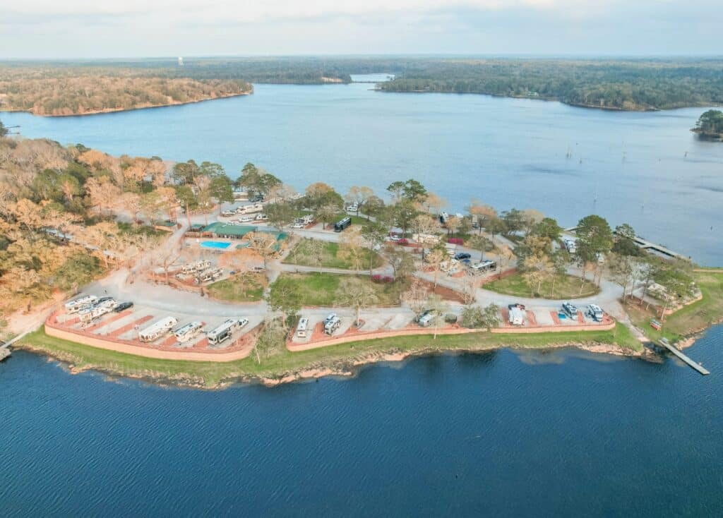 Aerial view of Twin Lakes RV Resort.
