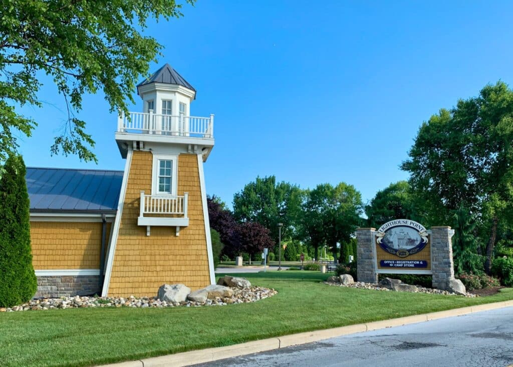 Lighthouse Point Sign and camp store at Cedar Point.