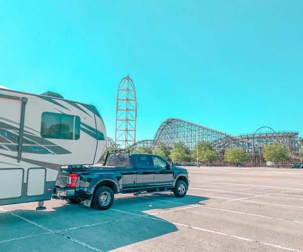 RV in oversized vehicle parking at amusement park