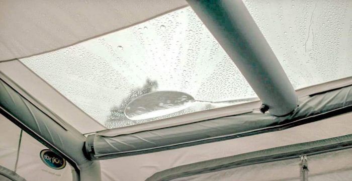 Water pooling on ceiling of tent