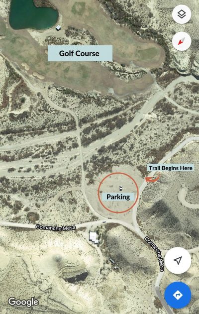 map of mesa de Anguila parking/trailhead area